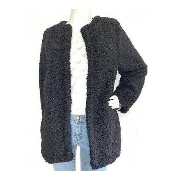 Max Studio Black Faux Shearling Structured Coat - Picture 2 of 9
